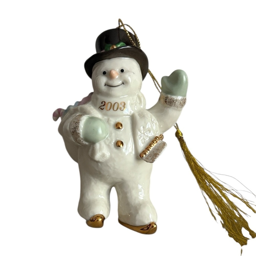 Lenox Snowman Ornament Skating Into the Holidays 2003 Porcelain Cream and Gold